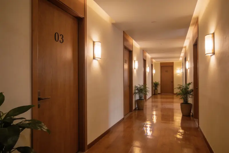 示意圖:按摩店走廊(AI 生成,非 Nico Spa & Massage 實景)